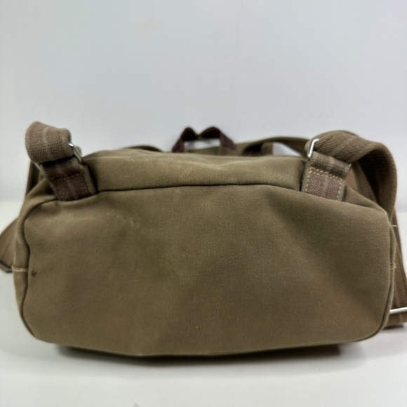 Fossil Green Canvas Brown Leather-Trim Backpack Travel Bag - Picture 9 of 13
